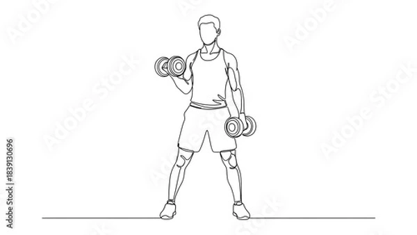 Fototapeta A man working out with dumbbells. 