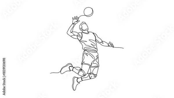 Fototapeta A dynamic line drawing captures a basketball player mid-air, poised to shoot. 