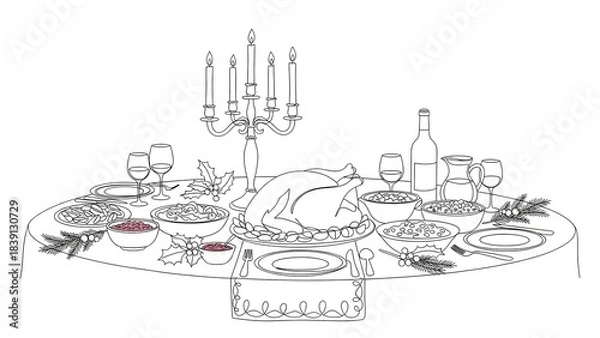 Fototapeta Festive Dining Table Setting for a Holiday Feast.