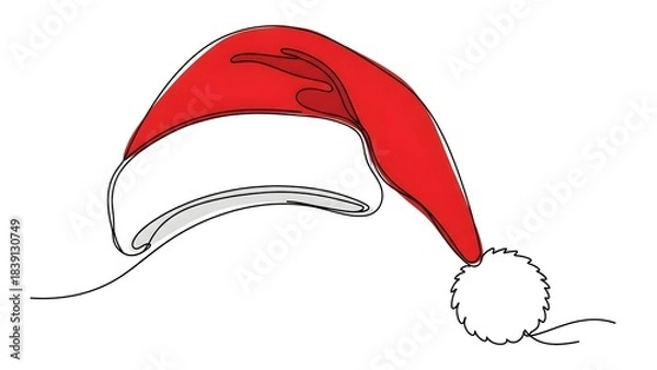 Fototapeta A minimalist line drawing of a festive Santa Claus hat. 
