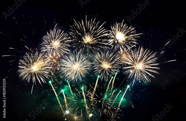 Obraz Beautiful fireworks on black background, design element