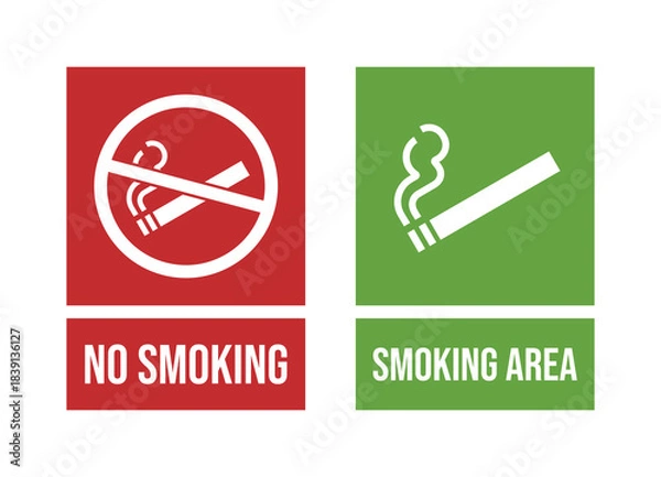 Obraz No smoking signboard set, smoking is prohibited, Designated smoking area