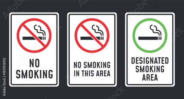 Obraz No smoking signboard set, smoking is prohibited, Designated smoking area