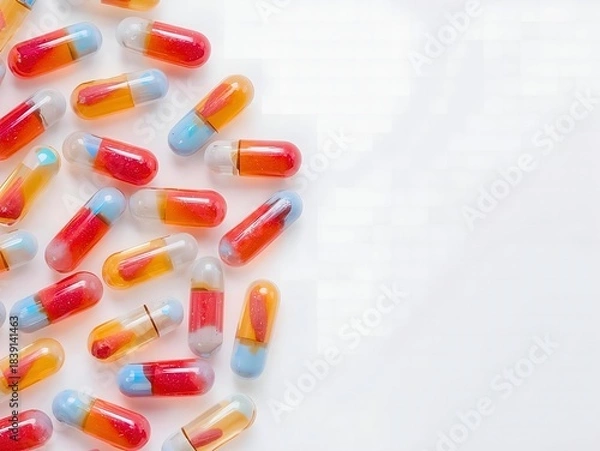 Obraz Biobloom logo with an intricate floral and beta symbol on a dark blue patterned background