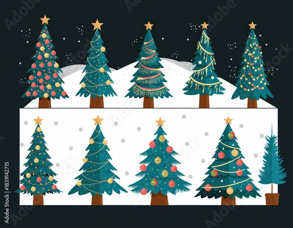 Fototapeta set of christmas trees vector