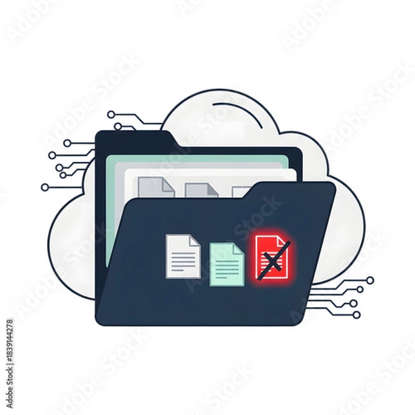 Fototapeta Documents with malware infection mark in cloud storage