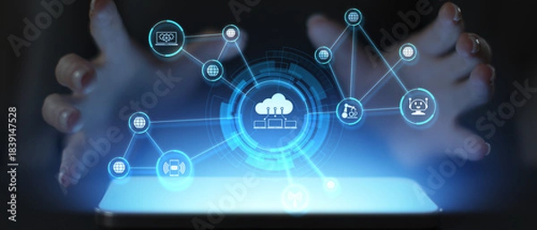 Obraz Cloud Infrastructure and Data Network Integration for Smart Connectivity.