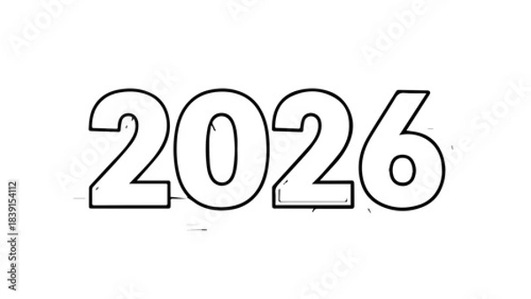 Fototapeta Bold black and white outline graphic displaying the upcoming calendar year two thousand twentysix for future planning and projections