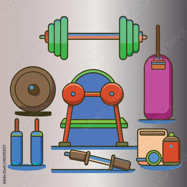 Fototapeta Vector illustration of a set of different tools and equipment icons for construction, business, and web design