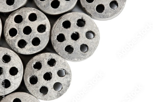 Fototapeta Carbon dioxide reforming of methane. Nickel catalyst seven holes cylinder pellet form shape methanol synthesis industrial petrochemical diagonal view close up shot texture background with copyspace.