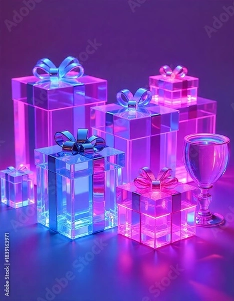 Obraz futuristic gift box with ribbon