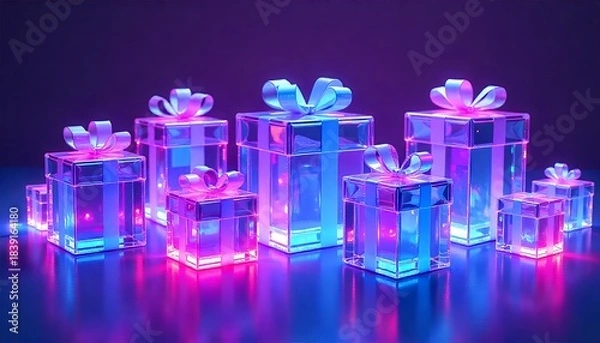 Obraz futuristic gift box with ribbon