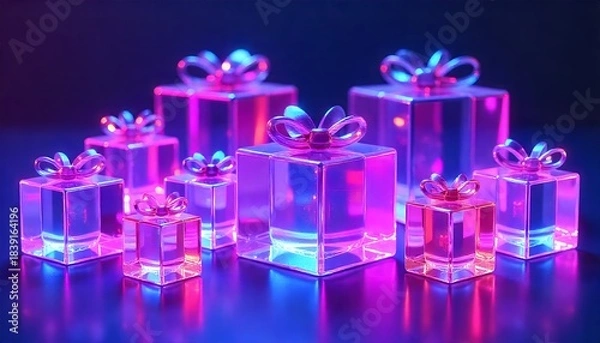 Obraz futuristic gift box with ribbon