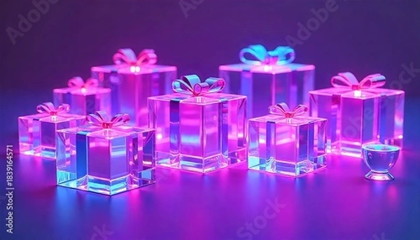 Obraz futuristic gift box with ribbon
