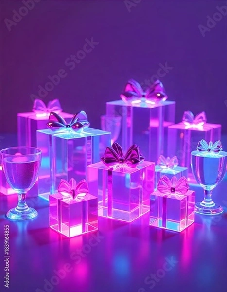 Obraz futuristic gift box with ribbon