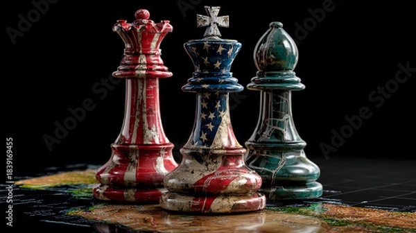 Obraz 3D rendering of chess pieces with the flag of the USA on top