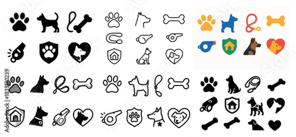 Fototapeta Dog icons and symbols collection in black and color