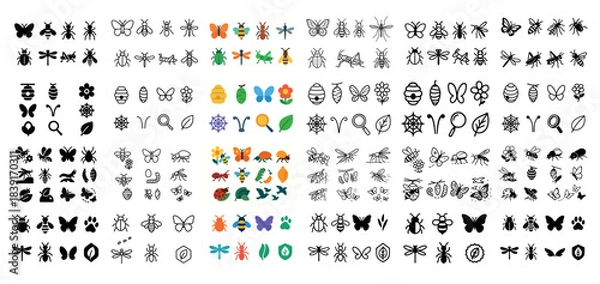 Fototapeta Assorted insect and nature icons collection