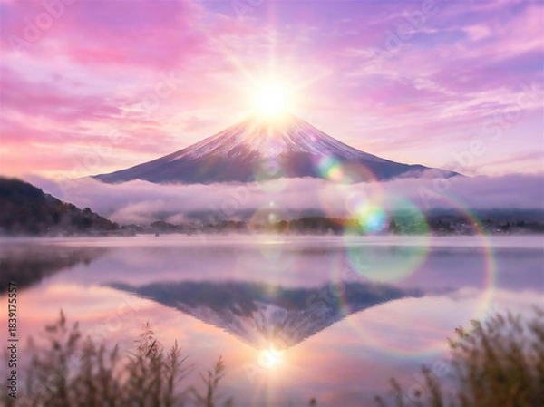 Obraz 富士山　初日の出　お正月　ai生成画像	
