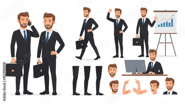 Fototapeta Professional Male Characters with Various Poses and Accessories for Business Presentations