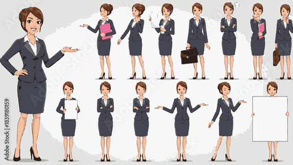 Fototapeta Professional businesswoman character vector illustration set showing various poses and actions for corporate communication and business presentations
