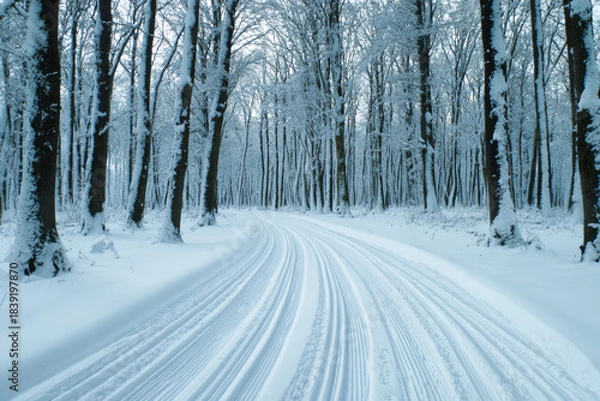 Obraz Road in winter forest