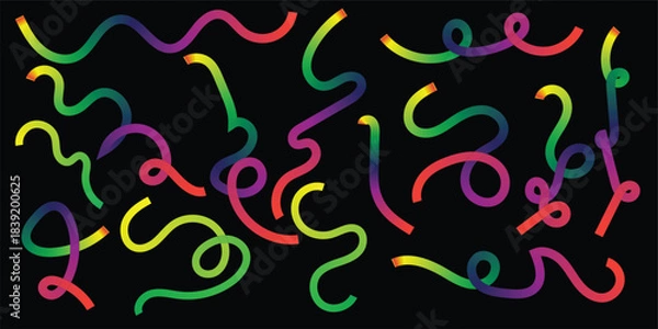 Fototapeta Vibrant Multicolor Abstract Wavy Lines on Black Background – Colorful Neon Curves, Dynamic Swirl Pattern, Minimalist Modern Artwork, Energetic Decorative Design.