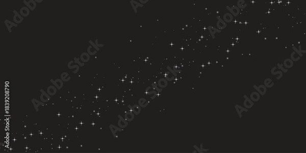 Fototapeta Light bokeh background with white glitter effect and star dust particles. Sparkle magic texture with shimmer and shine for festive atmosphere. Transparent bg with confetti and bright decoration.