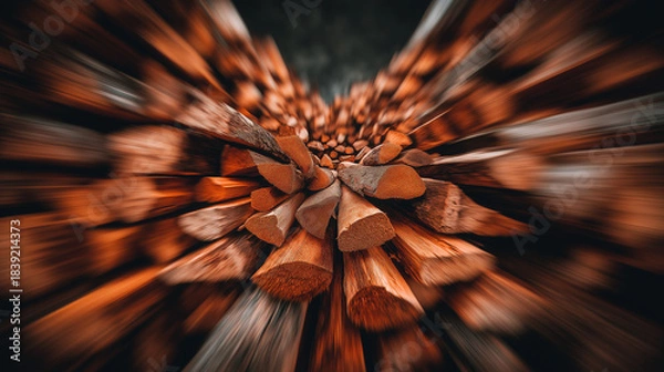 Obraz Stack of Firewood with Dynamic Motion Blur Effect | Wooden Logs Texture Background