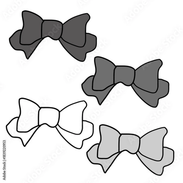 Fototapeta シンプルな手書き風リボンのイラストセット（モノクロ・グレー・白4種）
