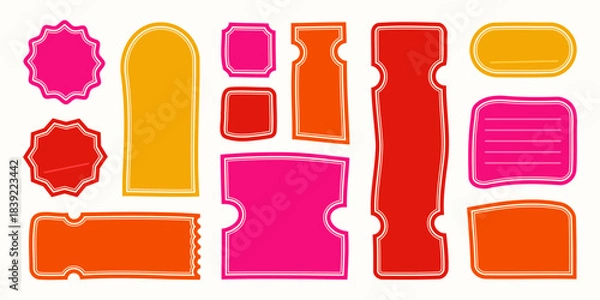 Obraz A bright collection of distorted colorful backgrounds with clean empty vector frames for text, design elements for notes, messages, labels, and creative projects.