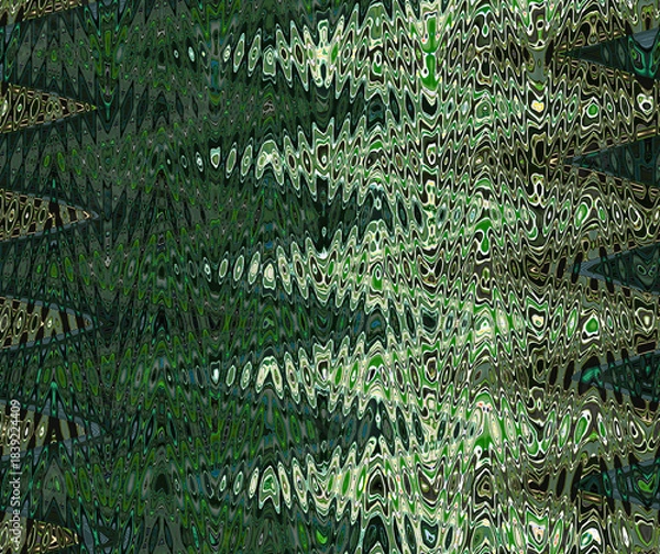 Obraz Abstract zigzag pattern with waves in green, blue and gray tones. Artistic image processing created by floral photo. Beautiful multicolor pattern for any design. Background image
