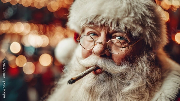 Fototapeta Santa Claus smoking marijuana joint, setting a bad example