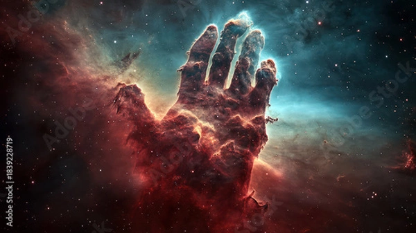Fototapeta Space nebula in form of open human palm