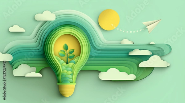 Obraz Green Ecology & Save Energy – Paper Art Landing Page Template for Environment Conservation