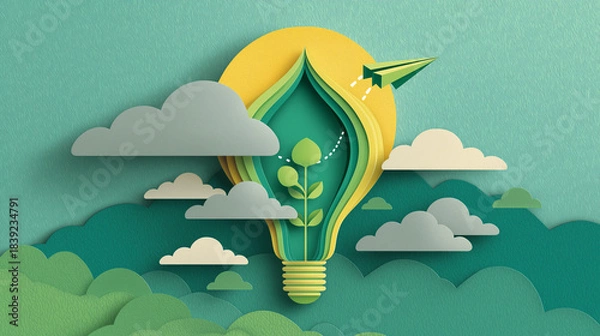 Obraz Green Ecology & Save Energy – Paper Art Landing Page Template for Environment Conservation