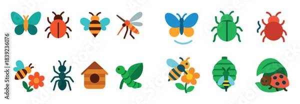 Obraz Colorful Insect Icon Set