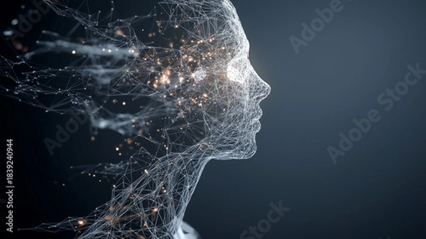 Obraz Abstract Artificial Intelligence Network – Digital Human Mesh and Neural Data Flow Concept