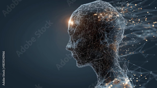Obraz Abstract Artificial Intelligence Network – Digital Human Mesh and Neural Data Flow Concept
