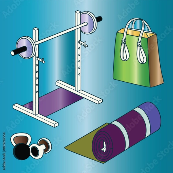 Fototapeta Vector illustration of a shopping bag symbol icon set for business, home, and gym fitness equipment