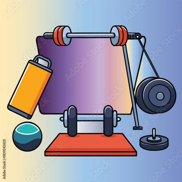 Fototapeta Vector illustration of a set of metal dumbbells for gym fitness and health exercise equipment