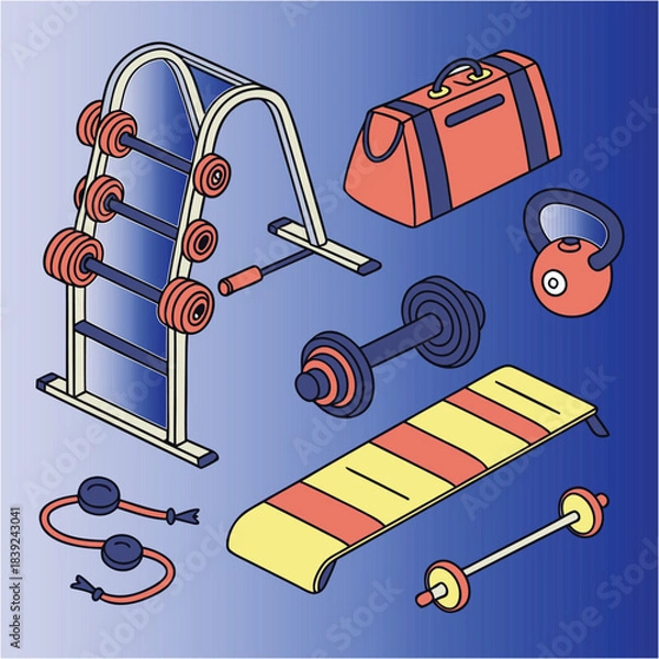 Fototapeta Cartoon vector illustration set of fun retro school bus and bag transport objects isolated symbol