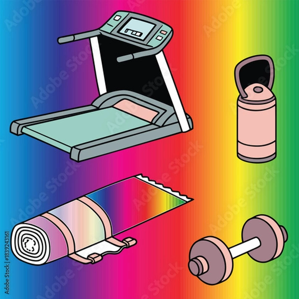 Fototapeta Back to school vector illustration featuring a set of education objects like books, a laptop, and a notebook icon