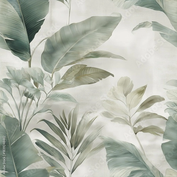 Fototapeta Seamless leaves pattern illustration with natural botanical shapes and clean artistic style.