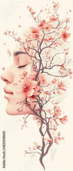 Obraz Human face made of a growing tree with blooming flowers