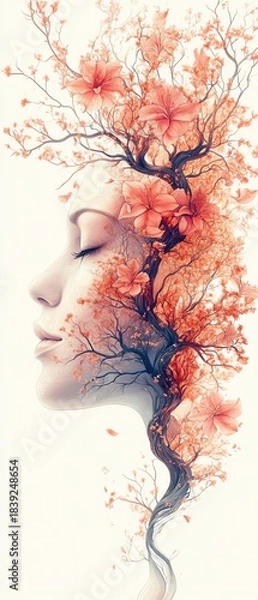 Obraz Human face made of a growing tree with blooming flowers