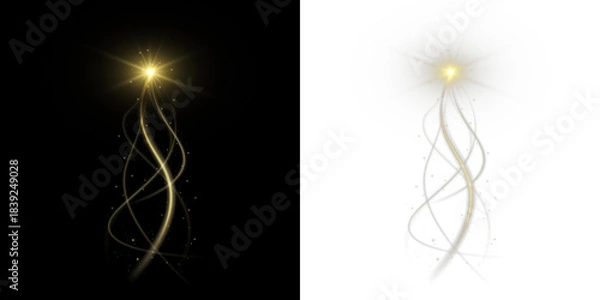 Obraz Golden abstract light tree on black and white background
