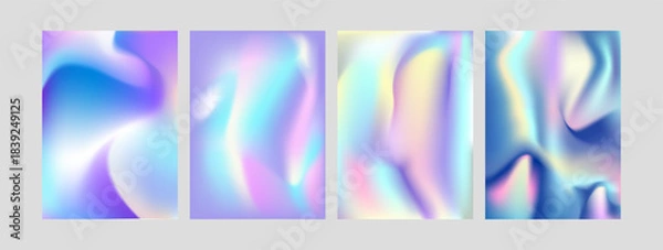 Fototapeta Holographic effect gradient. Set of colorful blurred blue pink purple yellow grainy gradient. Trendy pastel blends.  Gradient background. 