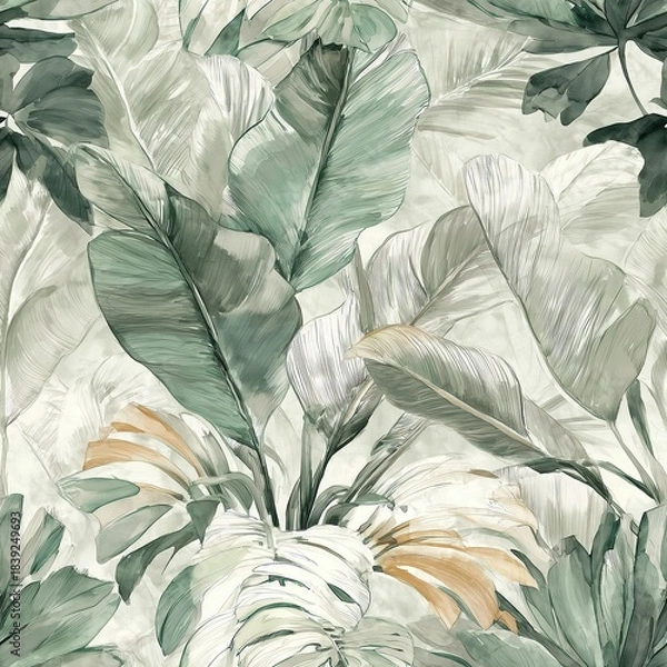 Fototapeta Seamless leaves pattern illustration with natural botanical shapes and clean artistic style.