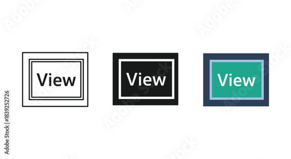 Fototapeta View button icon set different styles outline solid and color text inside frame
